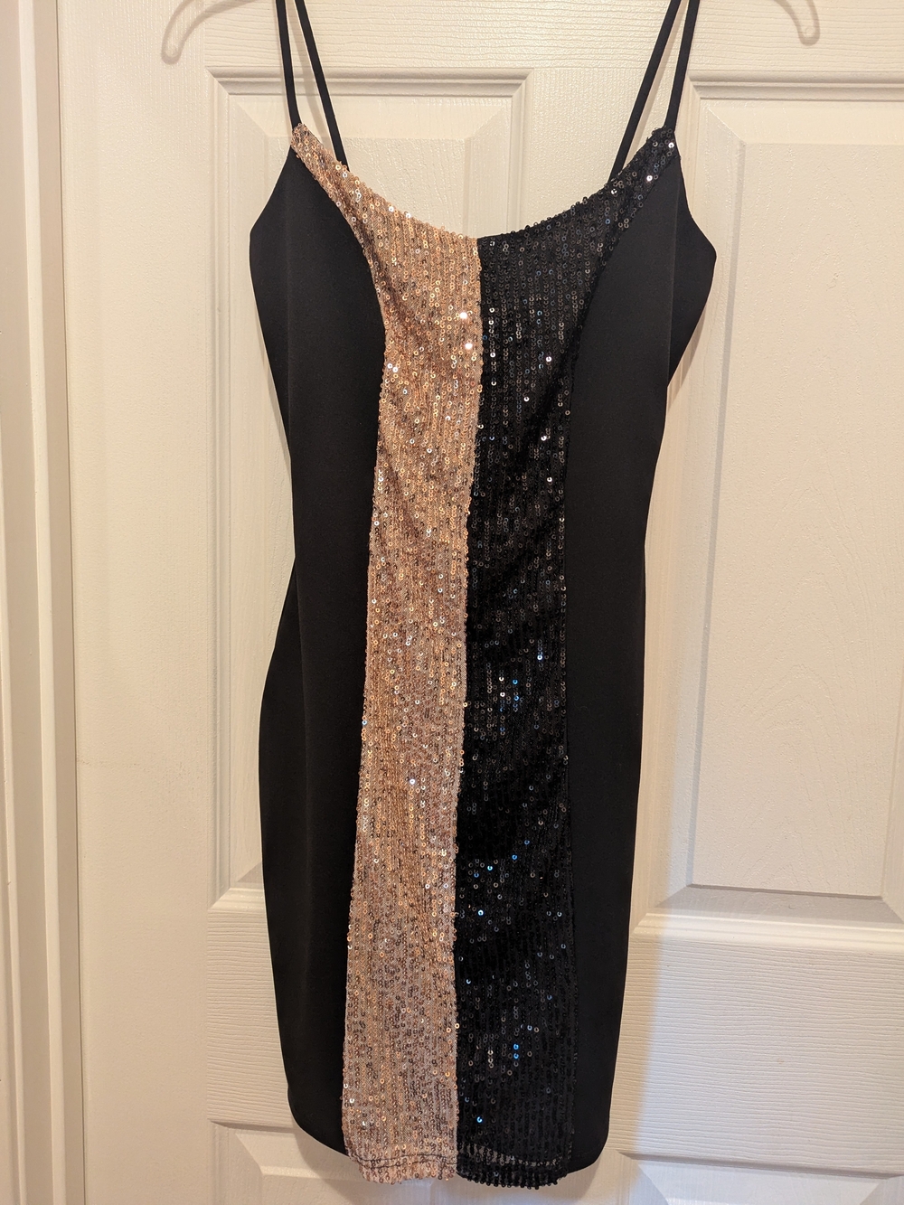 Fashion Nova Black and Gold Sequin Slip Mini Dress